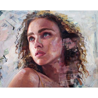 Waiting for a Sign by Matt Talbert | Oil on panel Portrait of a woman looking upward. For Sale