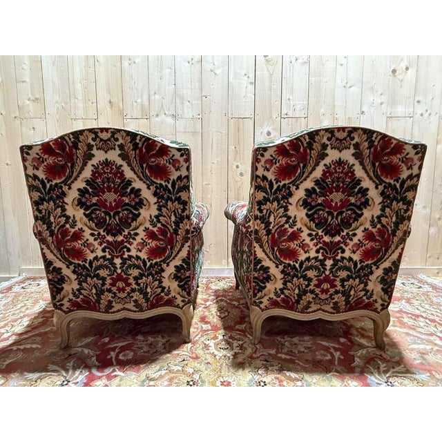 Louis XV Style Bergère Chairs in Velvet, Set of 2 For Sale - Image 6 of 9