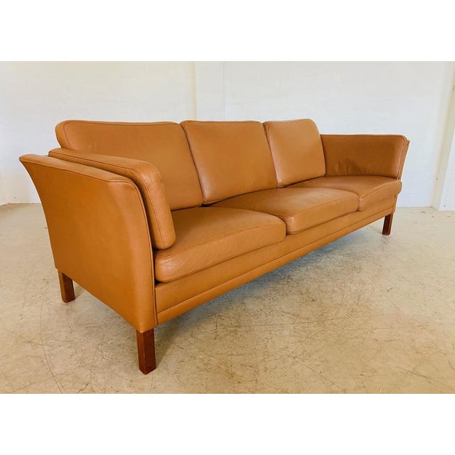 Mid-Century Danish Cognac Three Seater Sofa by Morgans Hansen For Sale - Image 13 of 18