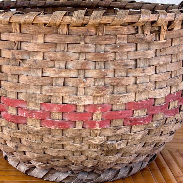 A Large Antique American Primitive Hand Woven Basket With Painted Decoration For Sale - Image 4 of 6