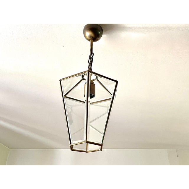 Brass Lantern Pendant Light with Glass, 1970 For Sale - Image 6 of 9