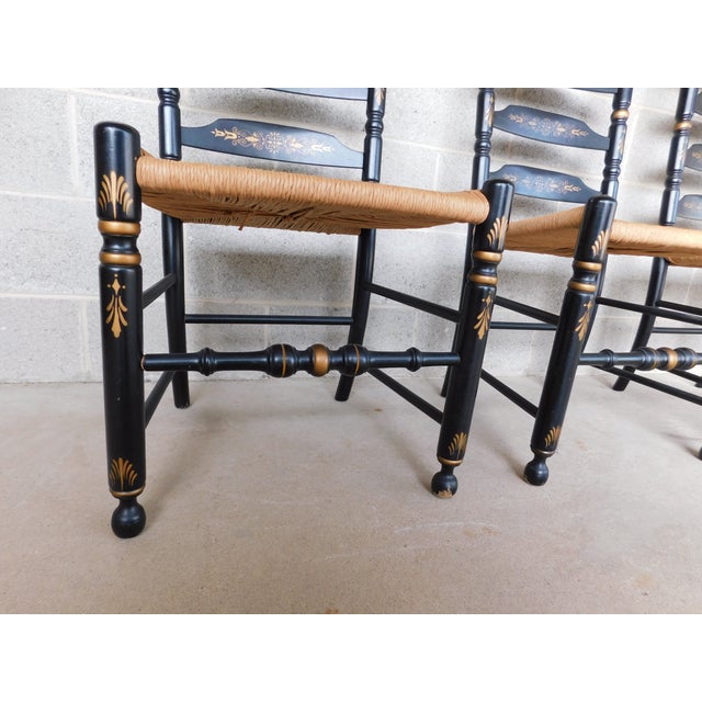 L Hitchcock Harvest Stenciled Black Ladder Back Rush Bottom Dining Chairs - Set of 8 For Sale - Image 10 of 18