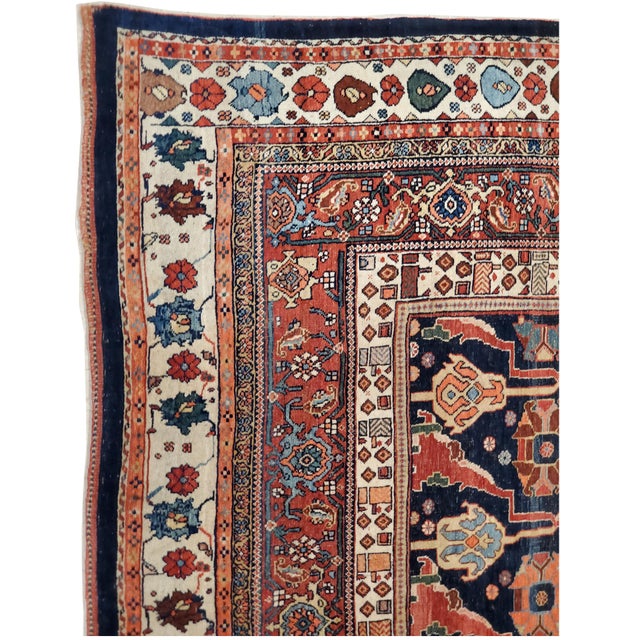 Antique Bijar Carpet Oriental Carpet, Handmade, Navy, Red, Light Blue and Green For Sale - Image 13 of 18
