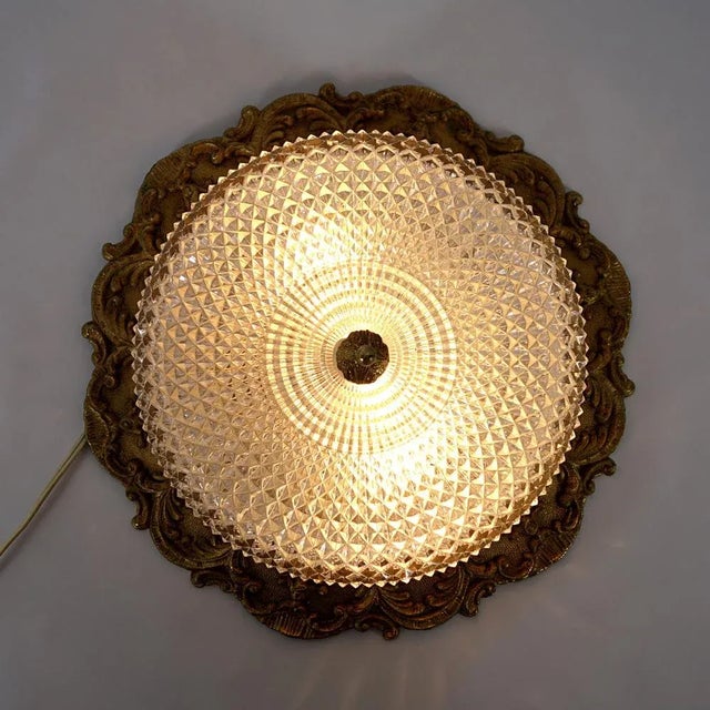 Heavy Brass and Faceted Cut Glass Flush Mount with French Lily Motif For Sale - Image 9 of 10