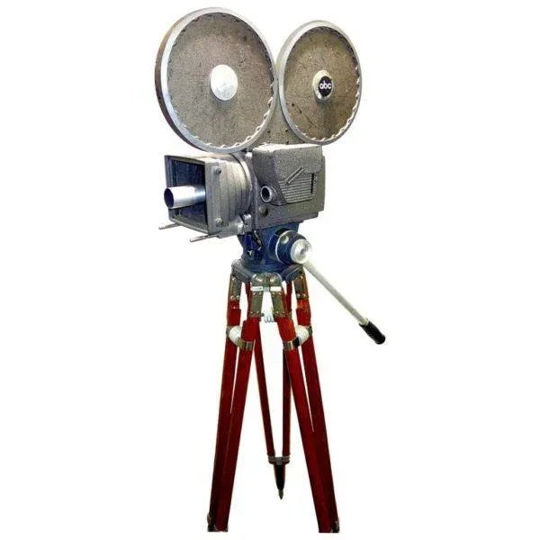 Cinema Newsreel Camera Circa 1953, as Sculpture, All Original With Correct Vintage Wood Tripod For Sale - Image 4 of 4