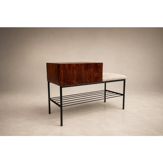 1950s Bench with drawer in Rosewood, Fabric & Metal, Geraldo de Barros, 1950s - Lot 359B For Sale - Image 5 of 17