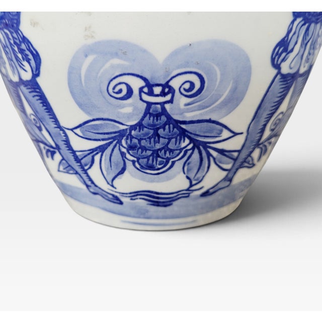 Mid-Century Dutch Hand-Painted Delft Blue Tobacco Jar with Brass Lid, Holland, 1960s For Sale - Image 3 of 17