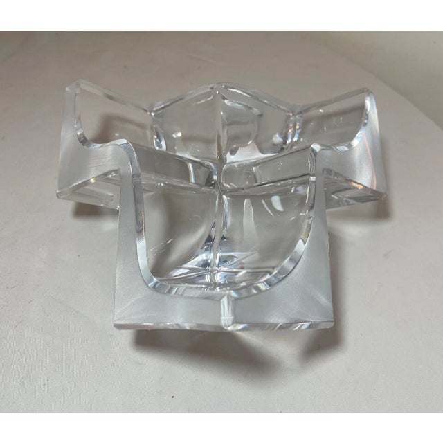 1990s Daum Three Section Cubist Clear and Frosted Crystal Vide Poche Bowl Sculpture For Sale - Image 13 of 16