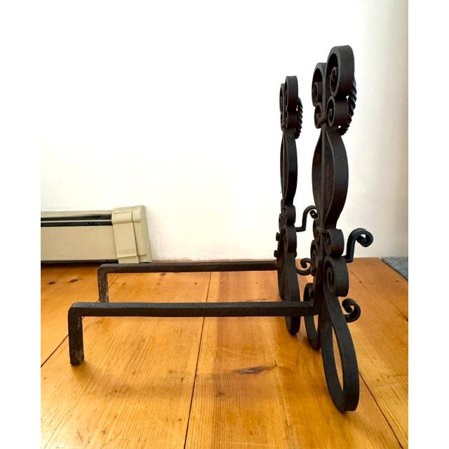Mid 19th Century Vintage Cast Iron Filligree Andirons For Sale - Image 5 of 8