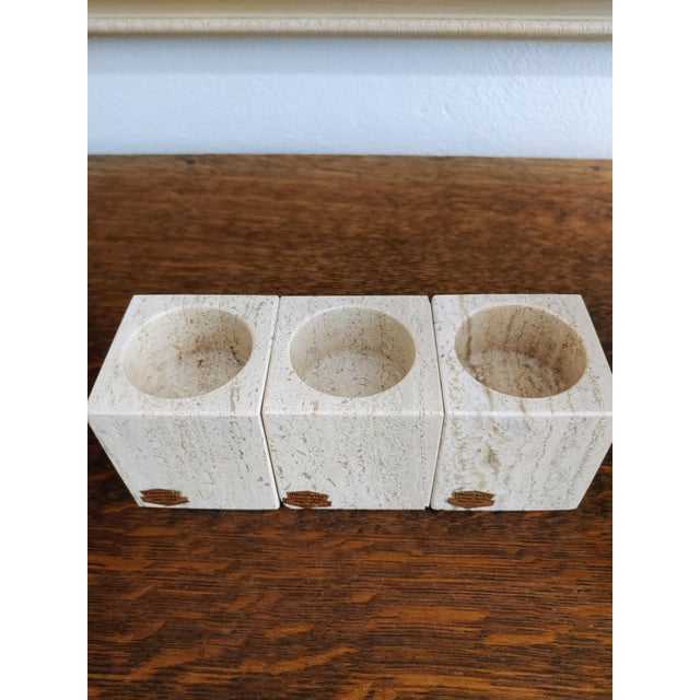 Here's a nice trio of travertine marble cubes made in Mexico circa 1970s. Each cube is 2.25" squared. The socket can be...