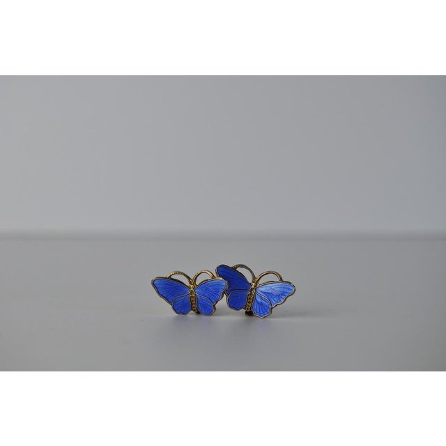Vintage Norwegian Silver and Enamel Butterfly Ear Clips from Opro, Set of 2 For Sale - Image 9 of 12