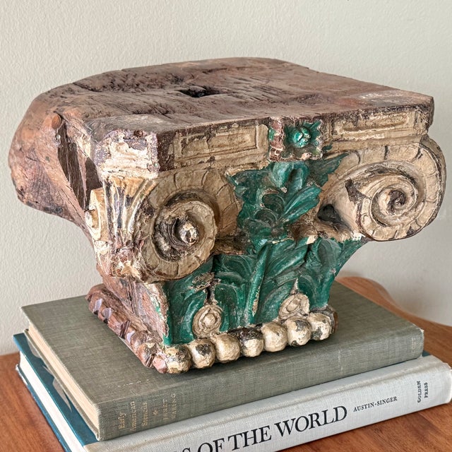 Late 19th Century Antique Architectural Wood Carved Corinthian Capital Top For Sale - Image 5 of 12