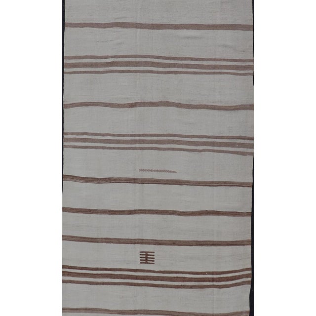 Vintage Gallery Turkish Kilim With Stripes in Ivory, Taupe and Brown 4'1" X12'7 For Sale - Image 9 of 11