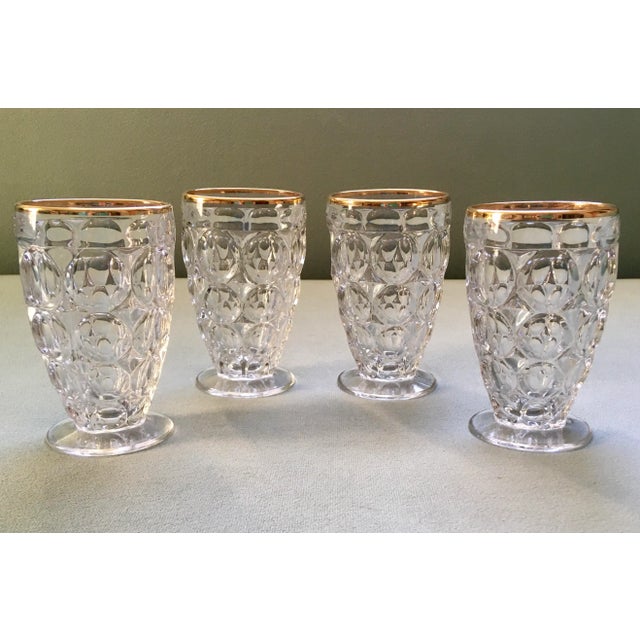 Hollywood Regency Vintage Jeanette Thumbprint Gold Trimmed Glass Iced Tea Set- 6 Pieces For Sale - Image 3 of 13