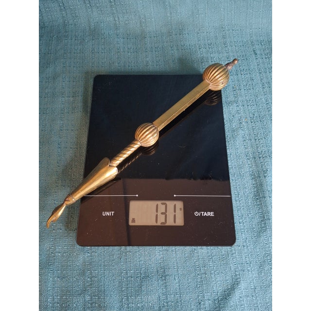 Historic 19th C Brass Torah Pointer Heavy 131g Yad 11" European Judaica Repair For Sale - Image 15 of 15