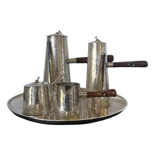 Mid 20th Century Peruvian Modernistic Sterling Silver Coffee Service Set - Set of 6 For Sale