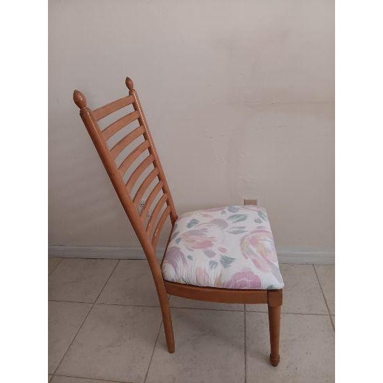 Vintage Ladder Back Dining Chair Wood Frame Upholstered Seat Set of 4 For Sale - Image 4 of 8