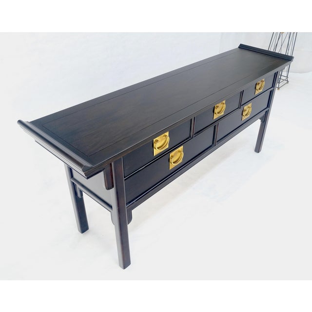 Black Lacquer Asian Inspired Horse Shoe Handles 5 Drawers Rolled Edges Sideboard For Sale - Image 6 of 18