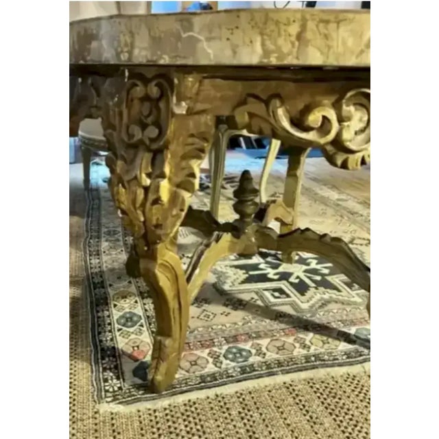 Antique Gilt Wood French Style Round Center Table With Faux Marble Wood Top For Sale - Image 4 of 10