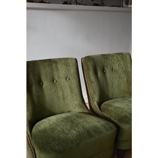 Emerald Green Slipper Chairs, a Pair For Sale - Image 4 of 12