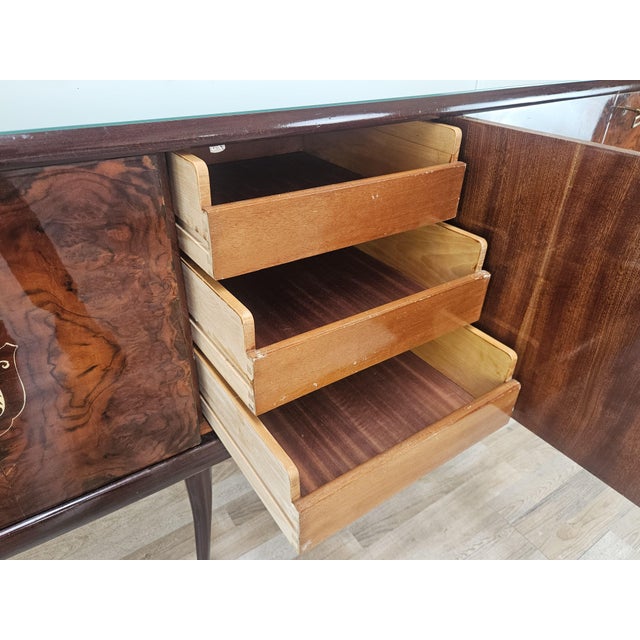 Mid-Century Mahogany Sideboard with Teal Glass and Compartments with Drawers, 1950s For Sale - Image 16 of 18