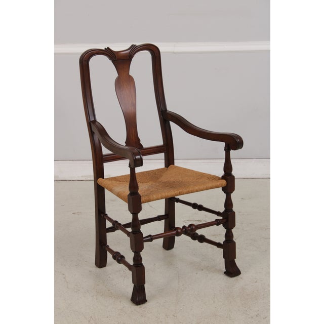 Set of 8 Country Queen Anne Rush Seat Dining Chairs For Sale - Image 4 of 18