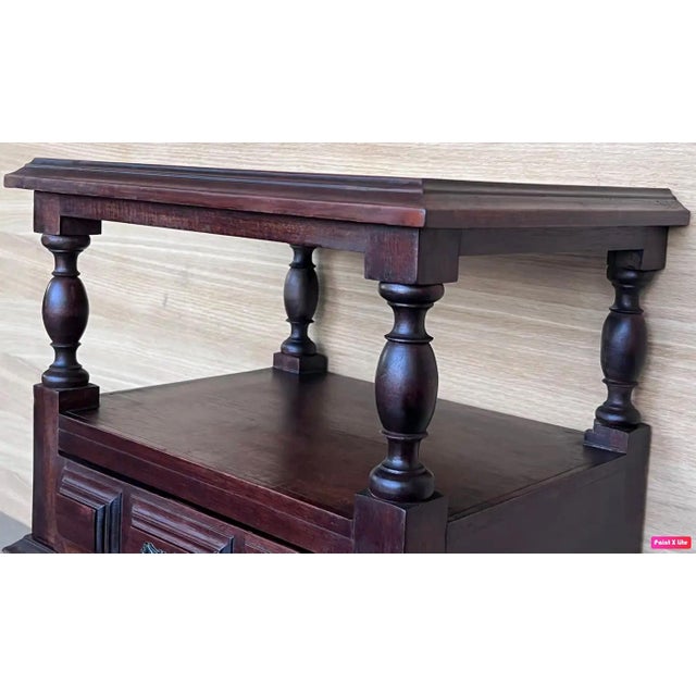 Brown 20th Century Pair of Solid Carved French Nightstands with Low Drawer For Sale - Image 8 of 18