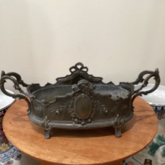 Antique French Jardiniere Art Nouveau Planter & Plant Potholder For Sale - Image 10 of 12