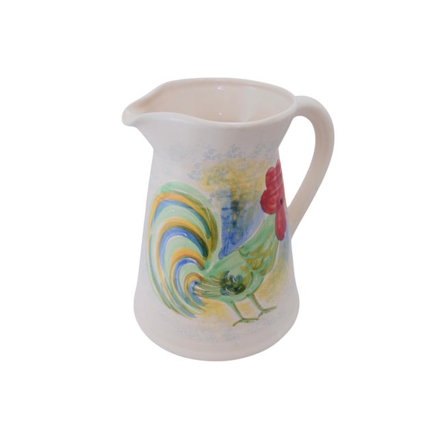 Hand painted rooster 11 inch tall Italian ceramic vase pitcher made by Vietri of Italy in vibrant red, green, blue and...