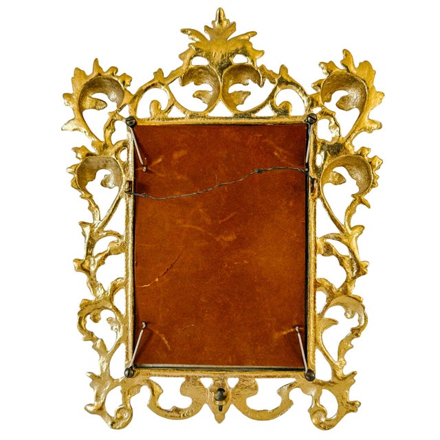 Mid 20th Century Mid 20th Century Cast Brass Rococo Style Ornate Wall Hanging Photo Frame For Sale - Image 5 of 7