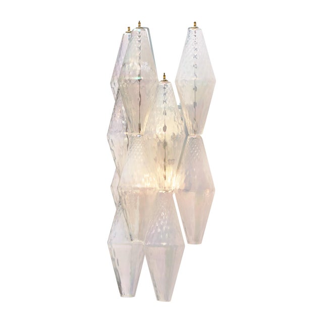 Mid-Century Modern Iridescent Venetian Glass Sconces, Polyhedral, Murano, Italy For Sale - Image 3 of 9