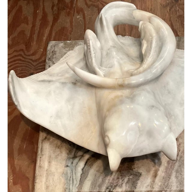 Vintage Carrera Marble Stingray Sculpture For Sale In West Palm - Image 6 of 13