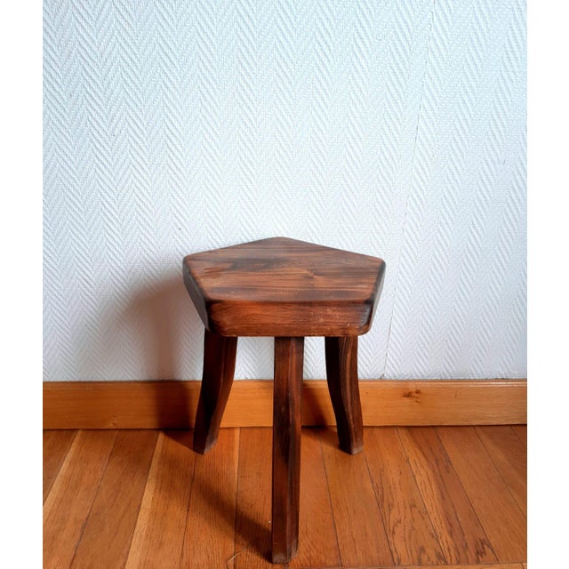Brutalist Stool in Wood, 1960s For Sale - Image 11 of 11