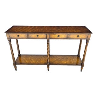 Theodore Alexander Burl Parquetry Console Table With 4 Drawers For Sale