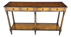 Theodore Alexander Burl Parquetry Console Table With 4 Drawers