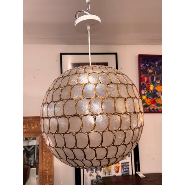 Traditional World Market Natural Capiz Globe Pendant For Sale - Image 3 of 12