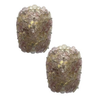 Venetian Gold and Violet Flowers Wall Sconces in Murano Glass by Simoeng, Set of 2 For Sale