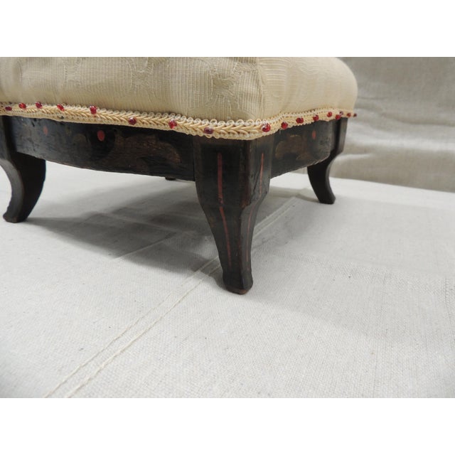 Antique Black & Red Folk Art Petite Footstool For Sale In Tampa - Image 6 of 9