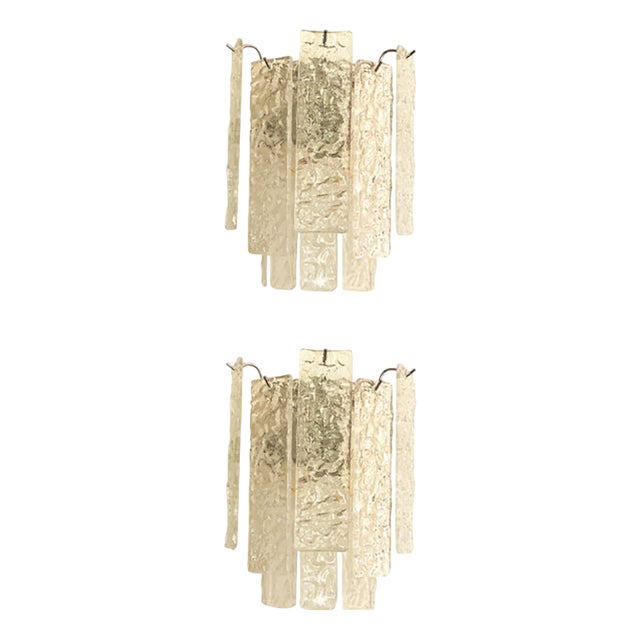 Hammered Murano Glass Chromed Wall Sconces by Simoeng, Set of 2 For Sale