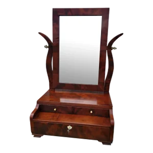 Antique Late 18th Century American Federal Style Mahogany Shaving Mirror
