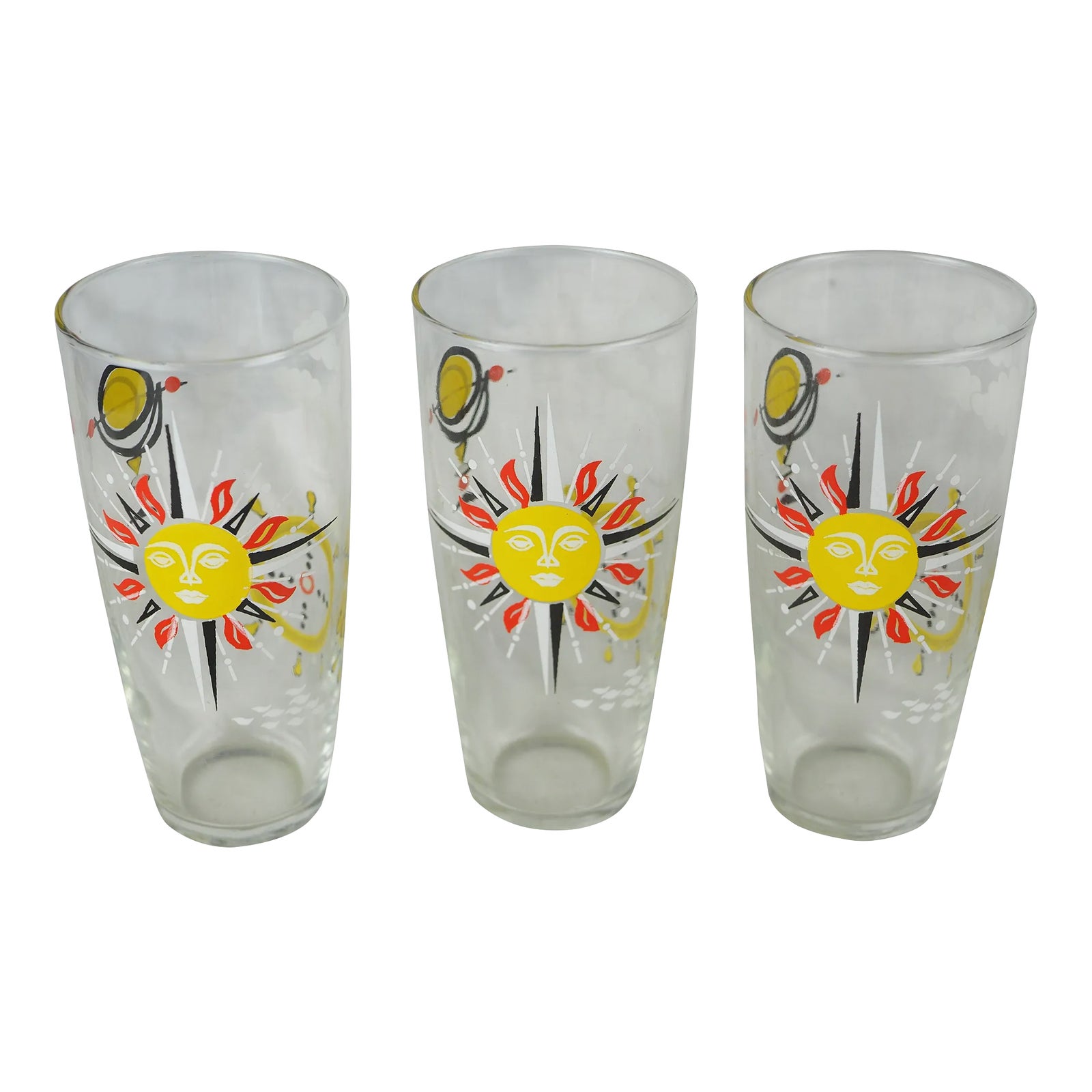 1970s French Water Glasses With Wind Rose, World Map and Rudder Set