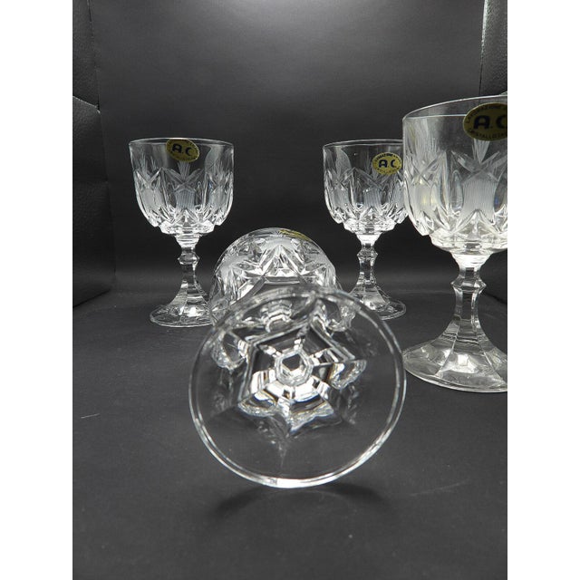 1950s Mid Century Modern Italian Ac Cut Crystal Atomic Wine Stem Glasses- Set of 4 For Sale In Monterey, CA - Image 6 of 6