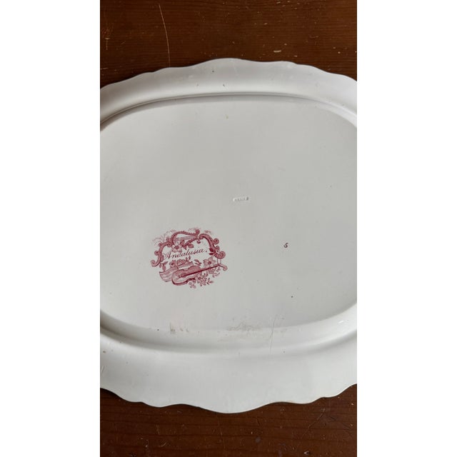 A Very Fine Antique Red Transferware Decorated Staffordshire Platter "Andalusia" Pattern by Adams, Circa 1840's For Sale - Image 14 of 15