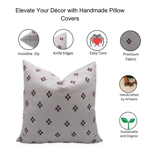 Fabdivine Floral Home Decor Cushion Cover 26x26 Inch Pure Linen- Barfi For Sale - Image 4 of 4