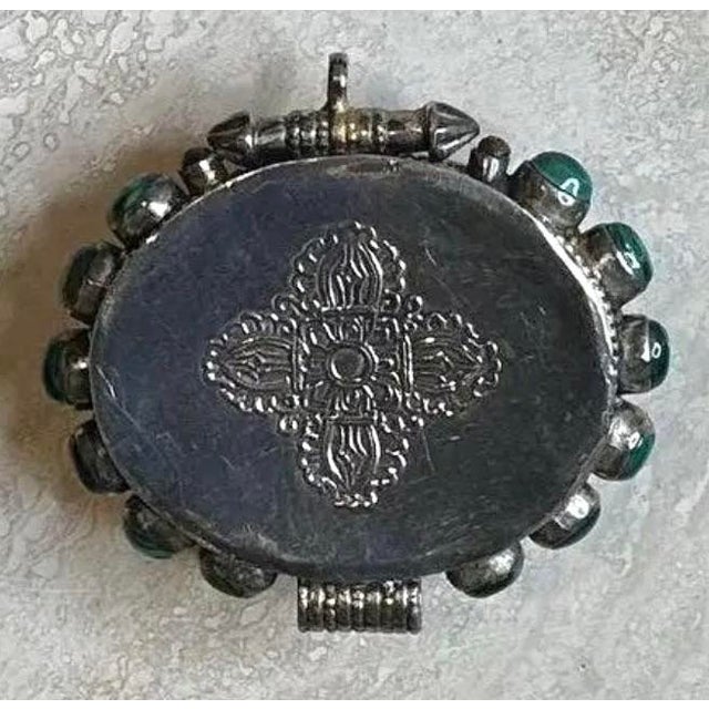 Vintage Malachite and Tooled Metal Pendant For Sale - Image 4 of 5