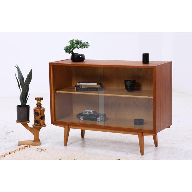 Vintage Walnut Display Cabinet with Glass Sliding Doors For Sale - Image 6 of 13