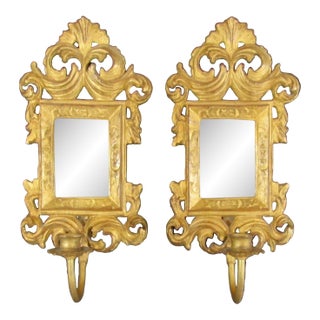 1970s Matched Pair Carvers' Guild Rococo Revival Style Acanthus Sconces For Sale