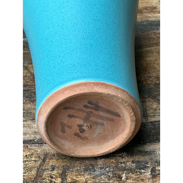 Vintage Studio Pottery Blue Vase For Sale In West Palm - Image 6 of 14