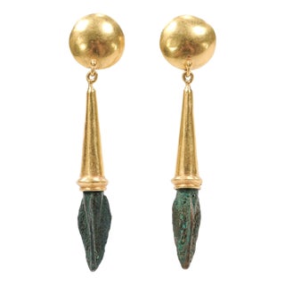 Ancient Roman Arrowhead Earrings W/ 21k, A Pair For Sale