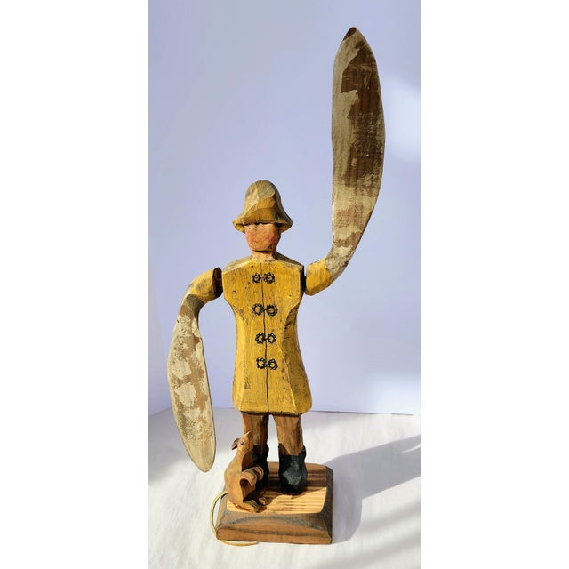 17" Antique Folk Art Sailor in Slicker- Paddle Arm Whirligig & Ship's Pet Rat For Sale - Image 6 of 6